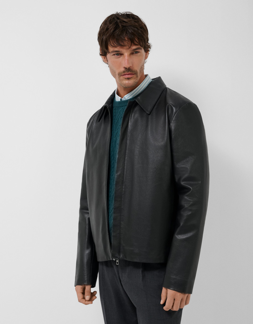 Cazadora piel negra cuello camisero - Hombre | Roberto Verino