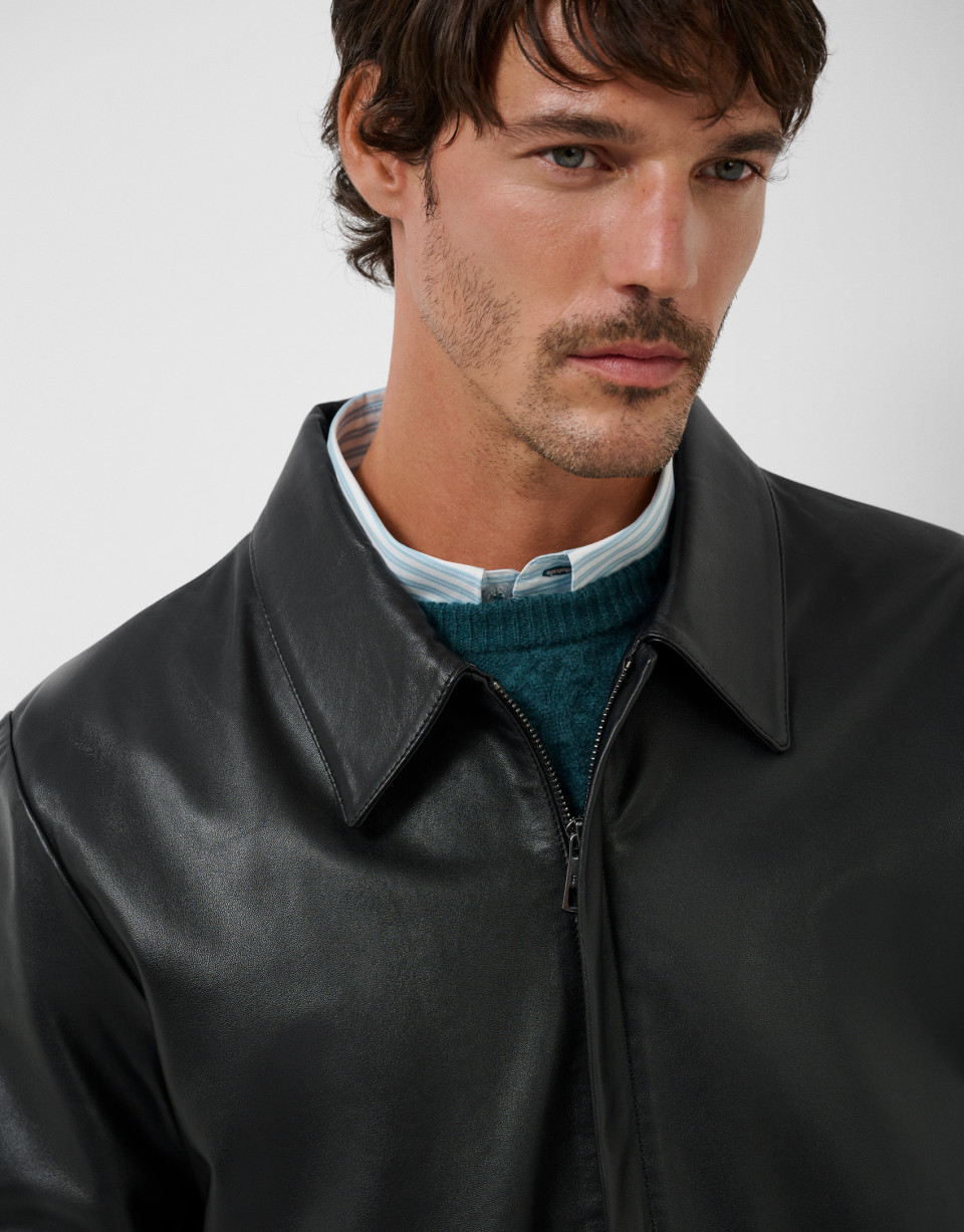 Cazadora piel negra cuello camisero - Hombre | Roberto Verino