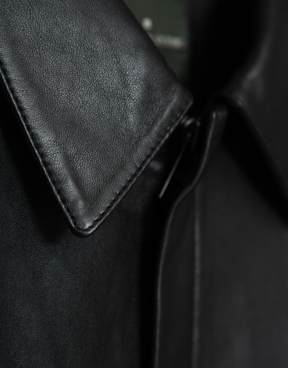 Black leather jacket with shirt collar - Hombre | Roberto Verino