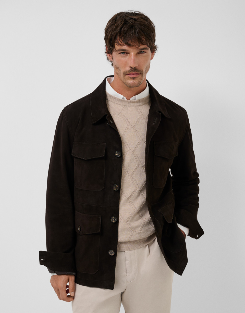 Brown suede safari jacket - Hombre - AW2026 | Roberto Verino