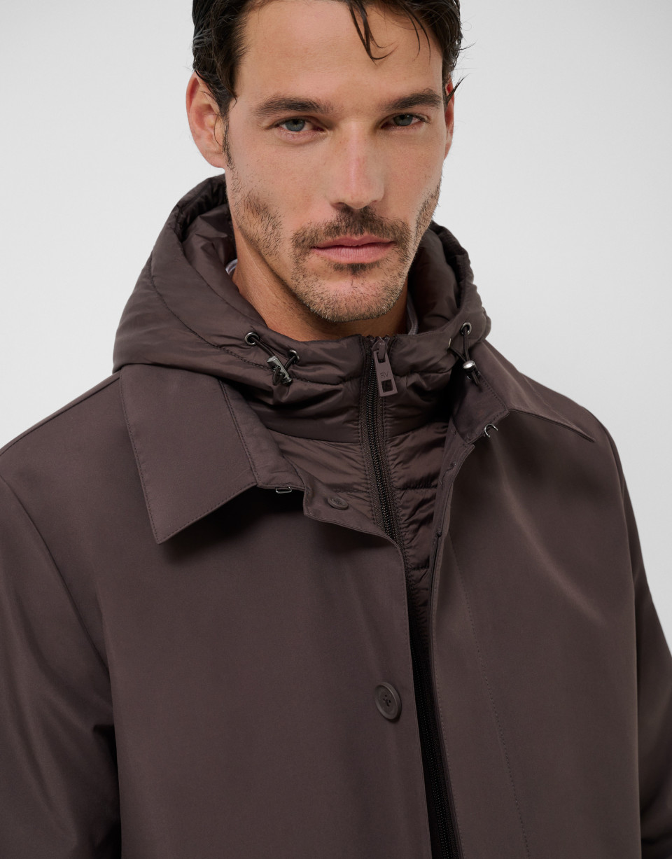 Brown trench coat with removable technical bib | Roberto Verino