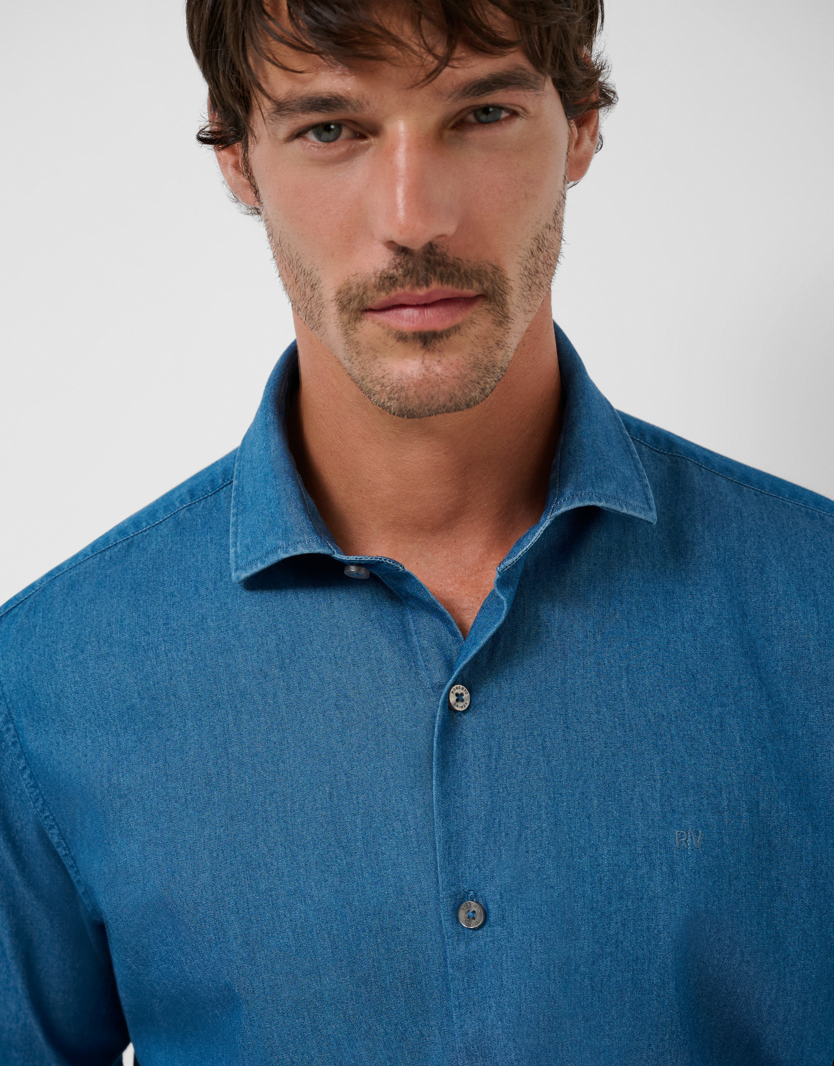 Regular blue denim sport shirt - Hombre | Roberto Verino