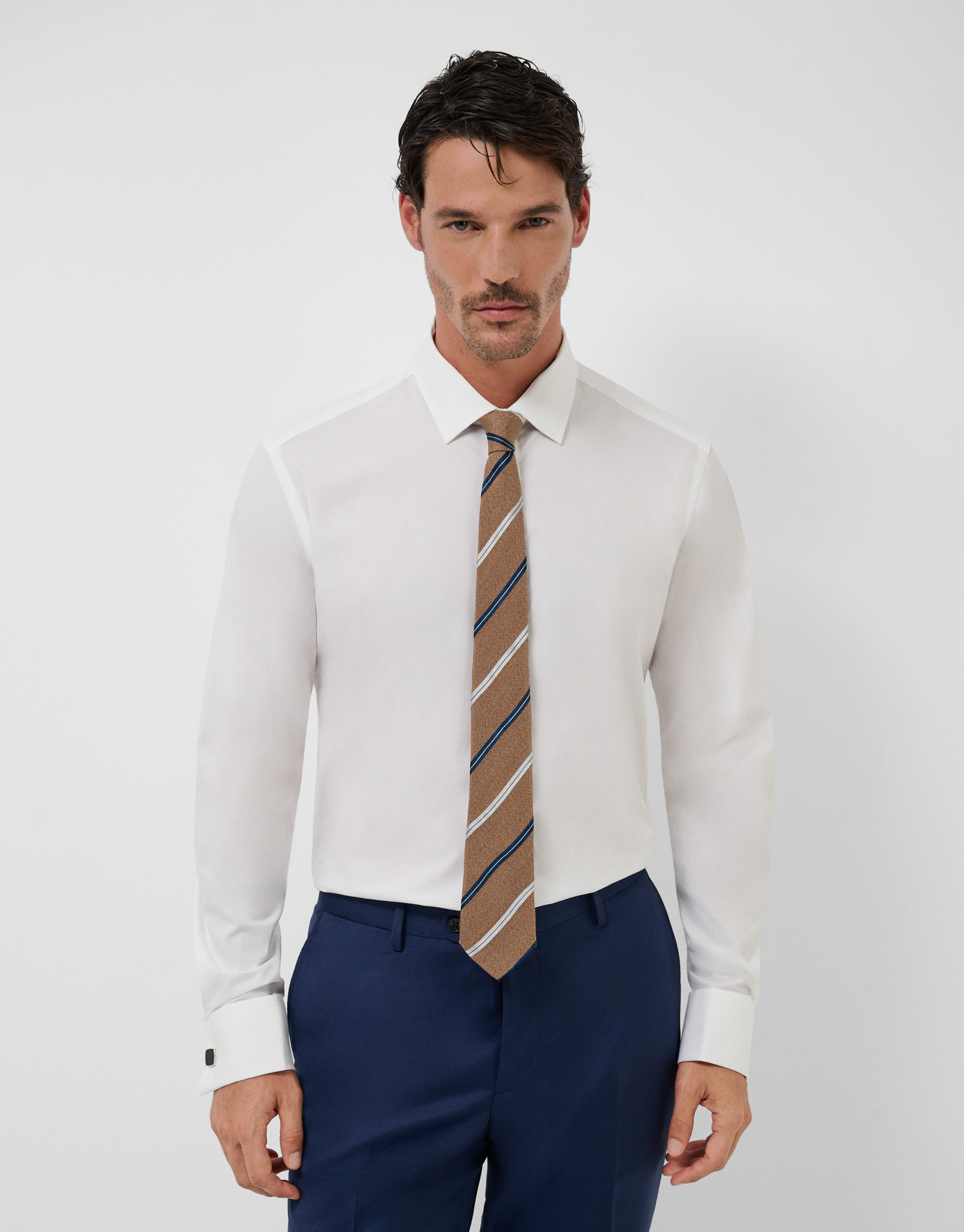 Camisa vestir slim blanca puño gemelo - Hombre | Roberto Verino