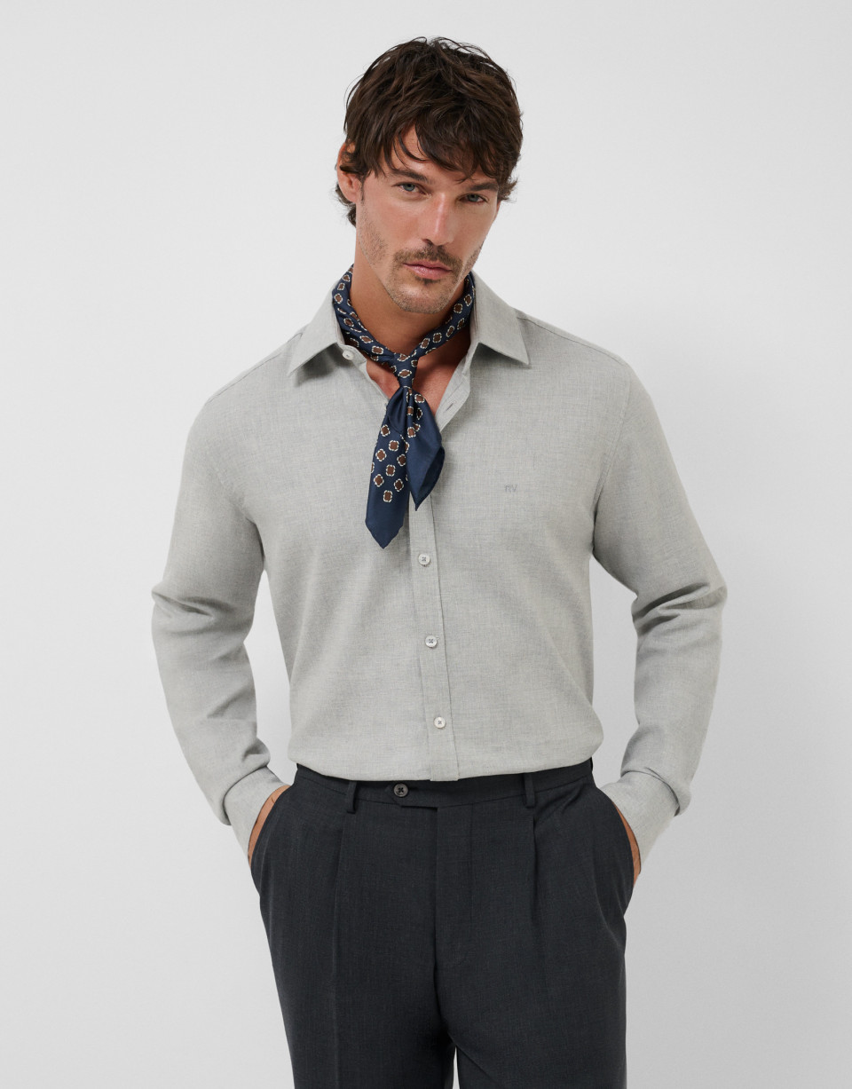 Camisa sport regular sarga gris melange | Roberto Verino