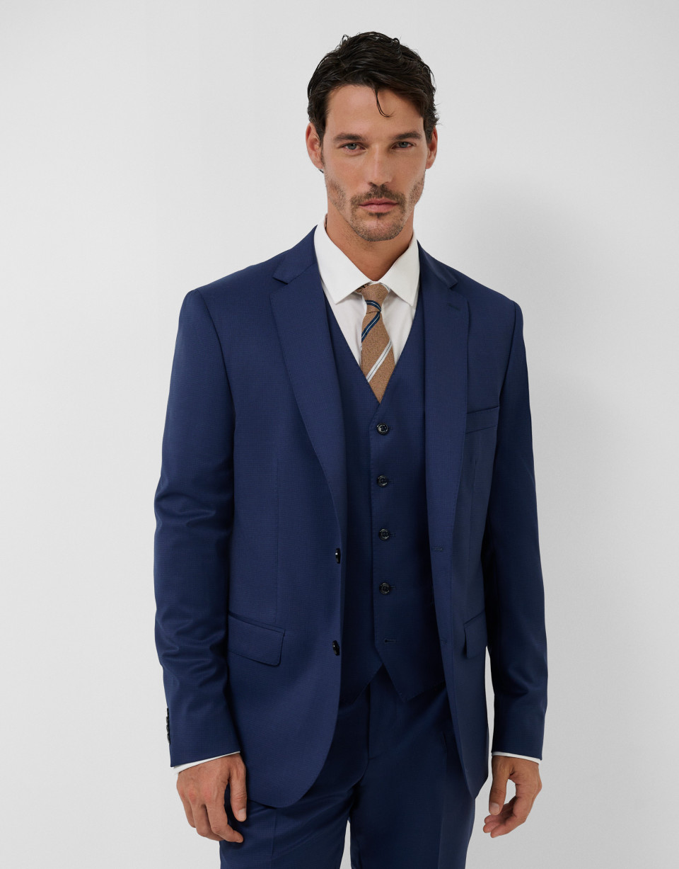 Traje half canvas slim fit falso liso azul | Roberto Verino