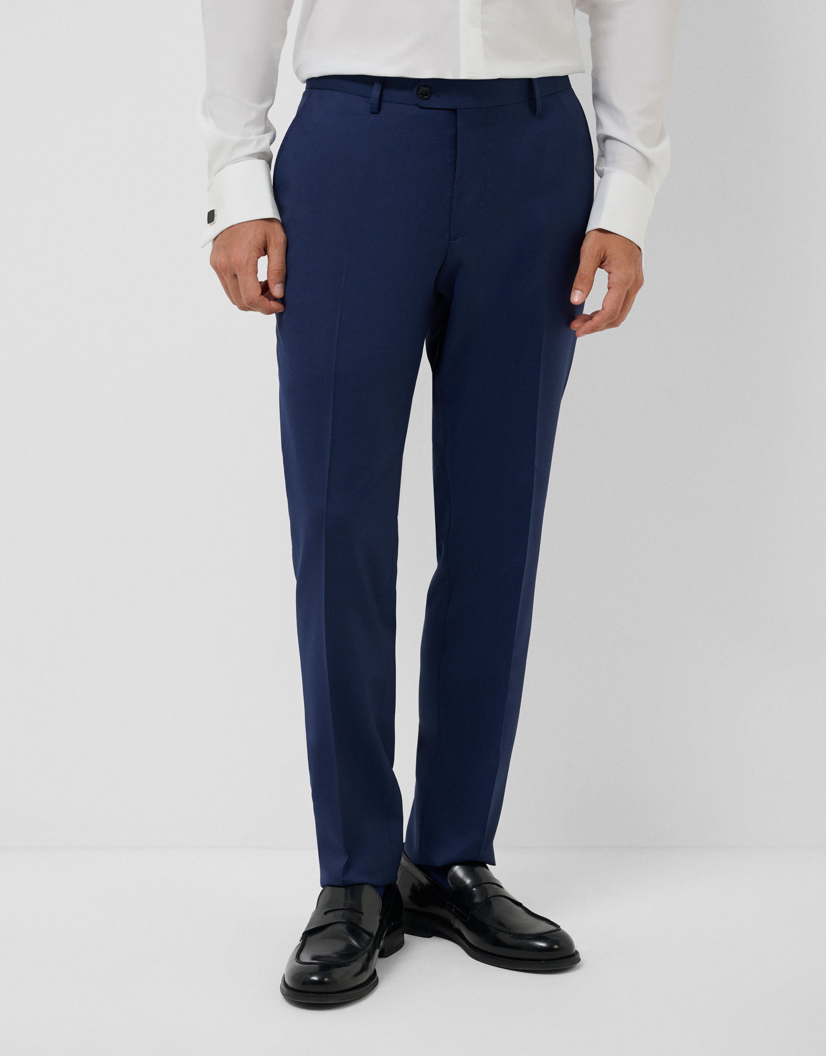 Half canvas slim fit fake plain blue suit | Roberto Verino