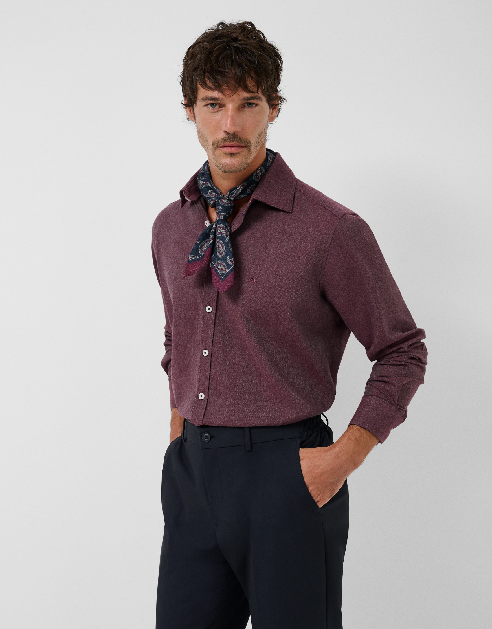 Camisa sport regular sarga cereza - Hombre | Roberto Verino
