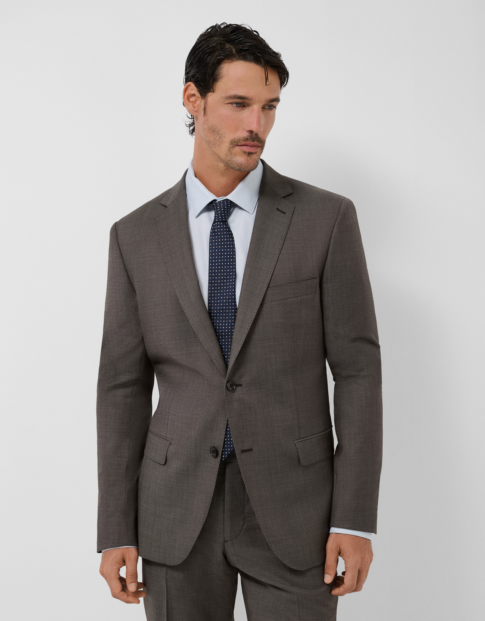 Brown plain slim fit half canvas suit - Hombre | Roberto Verino
