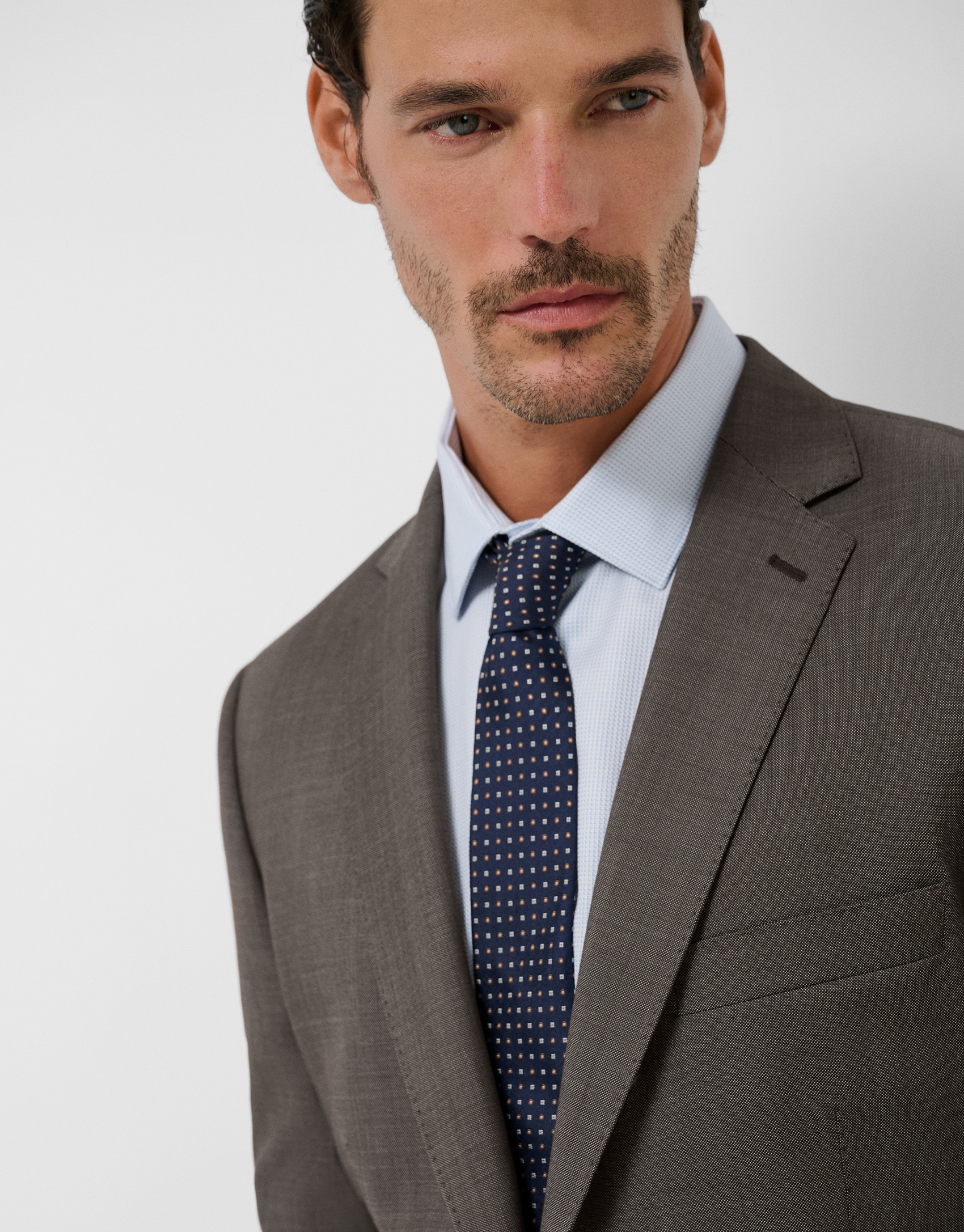 Brown plain slim fit half canvas suit - Hombre | Roberto Verino