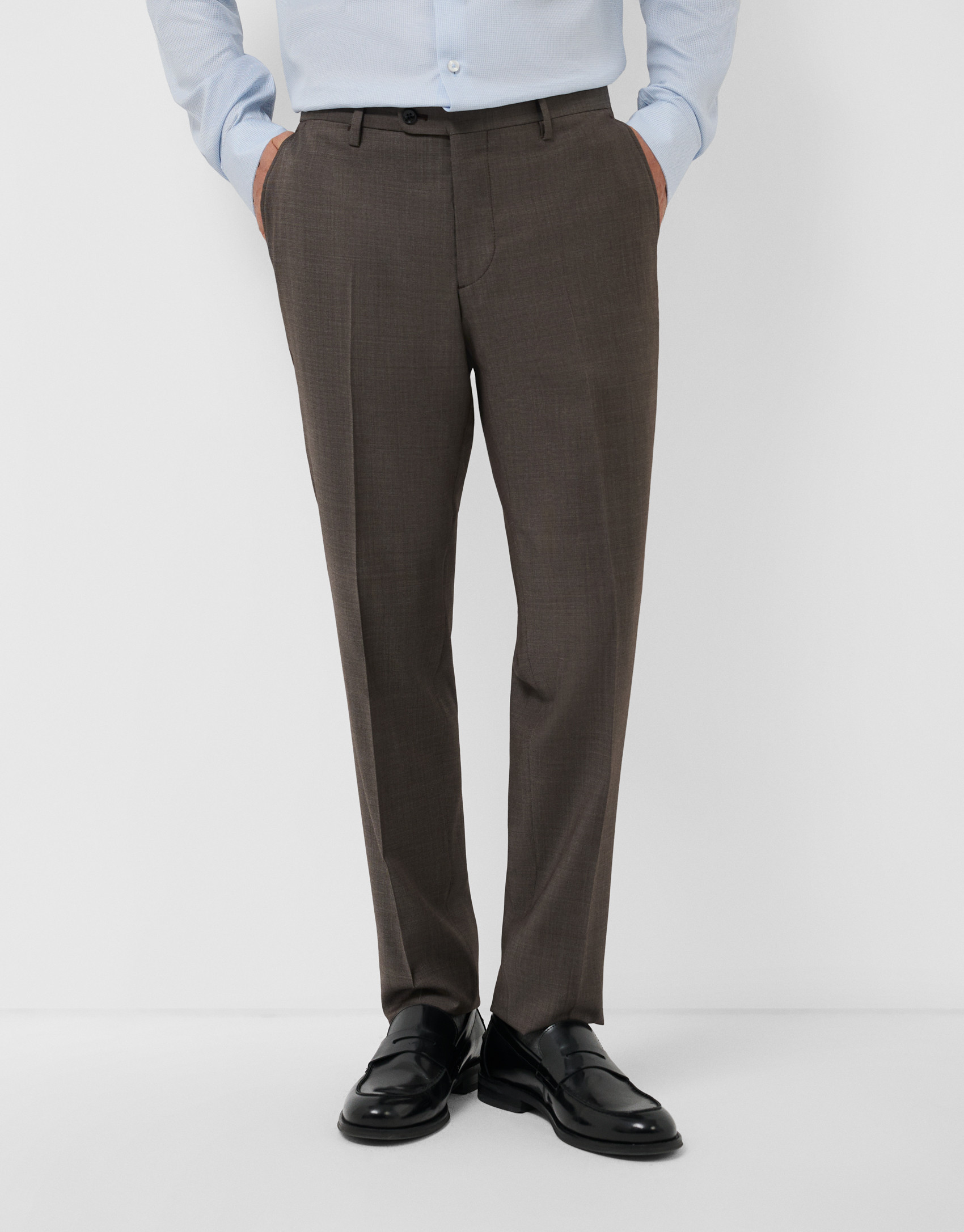Brown plain slim fit half canvas suit - Hombre | Roberto Verino