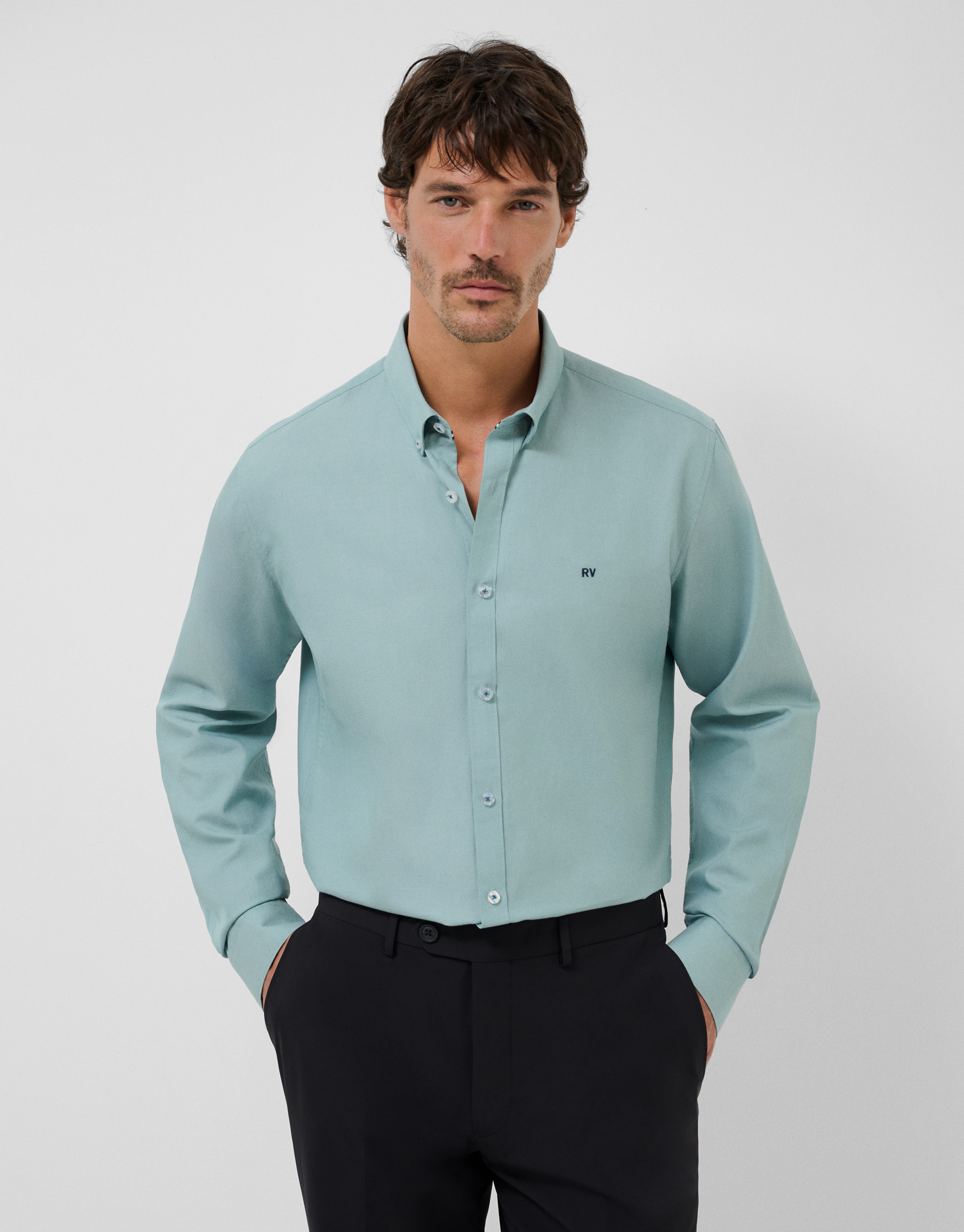 Camisa sport regular Oxford verde azulado | Roberto Verino