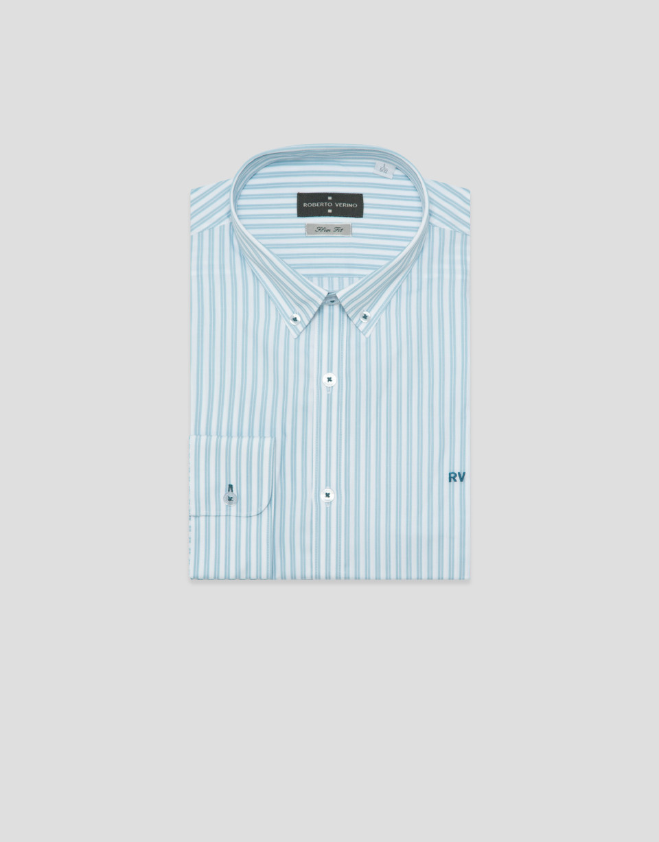 Camisa sport slim rayas azul medio - Hombre | Roberto Verino