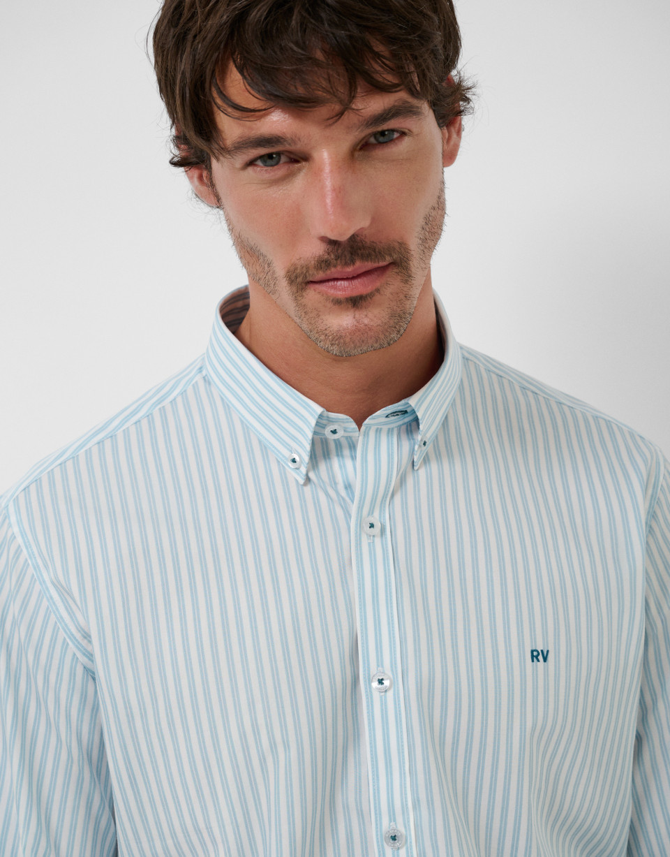 Medium blue striped slim sport shirt - Hombre | Roberto Verino