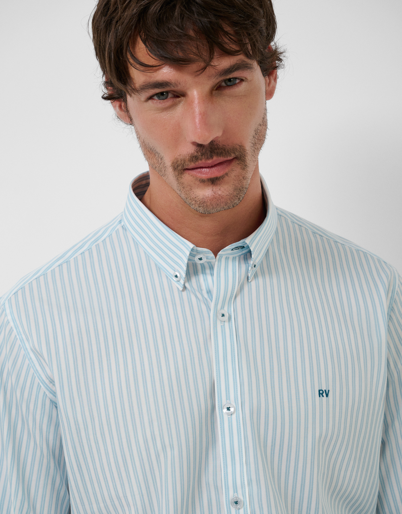Medium blue striped slim sport shirt - Hombre | Roberto Verino