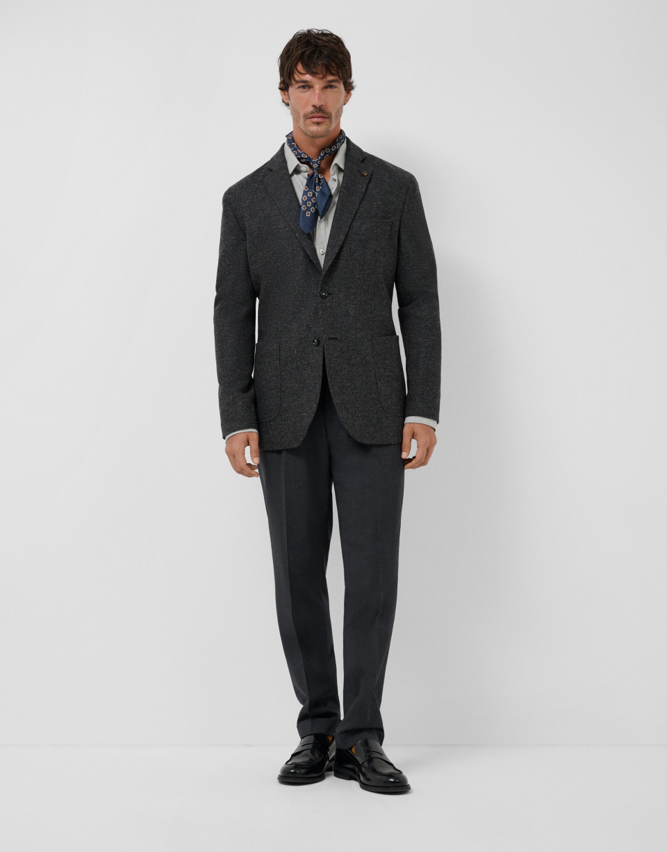 Gray wool twill blazer with elbow patches | Roberto Verino