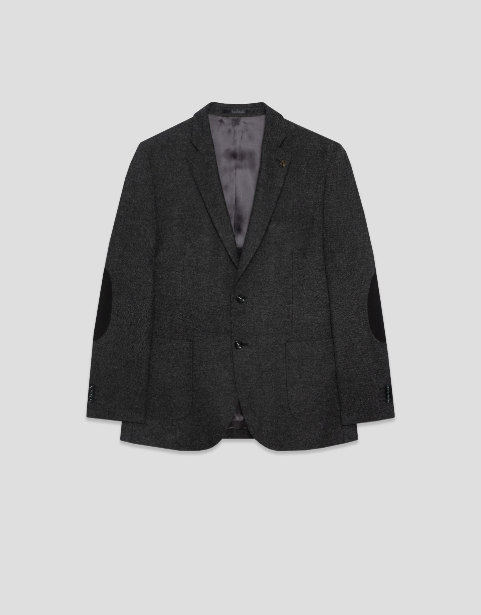Gray wool twill blazer with elbow patches | Roberto Verino