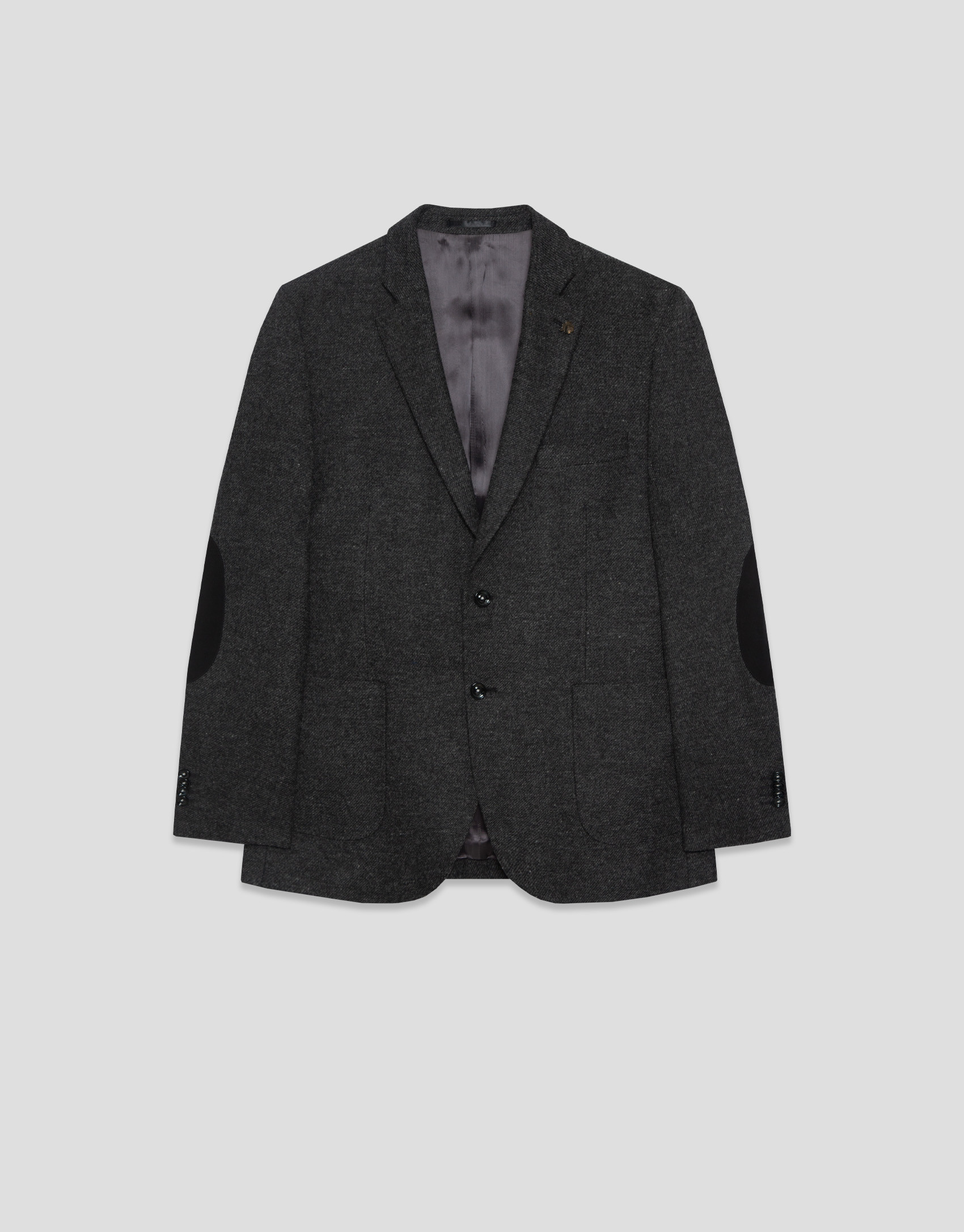 Gray wool twill blazer with elbow patches | Roberto Verino