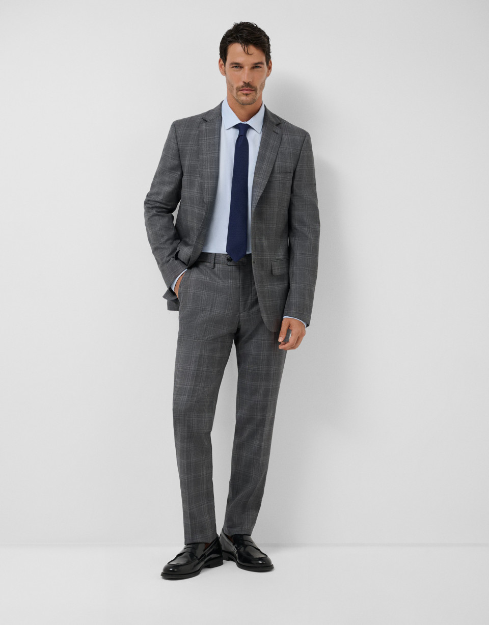 Half canvas slim fit gray check suit - Hombre | Roberto Verino