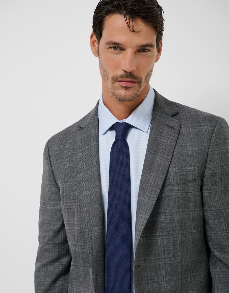 Half canvas slim fit gray check suit - Hombre | Roberto Verino