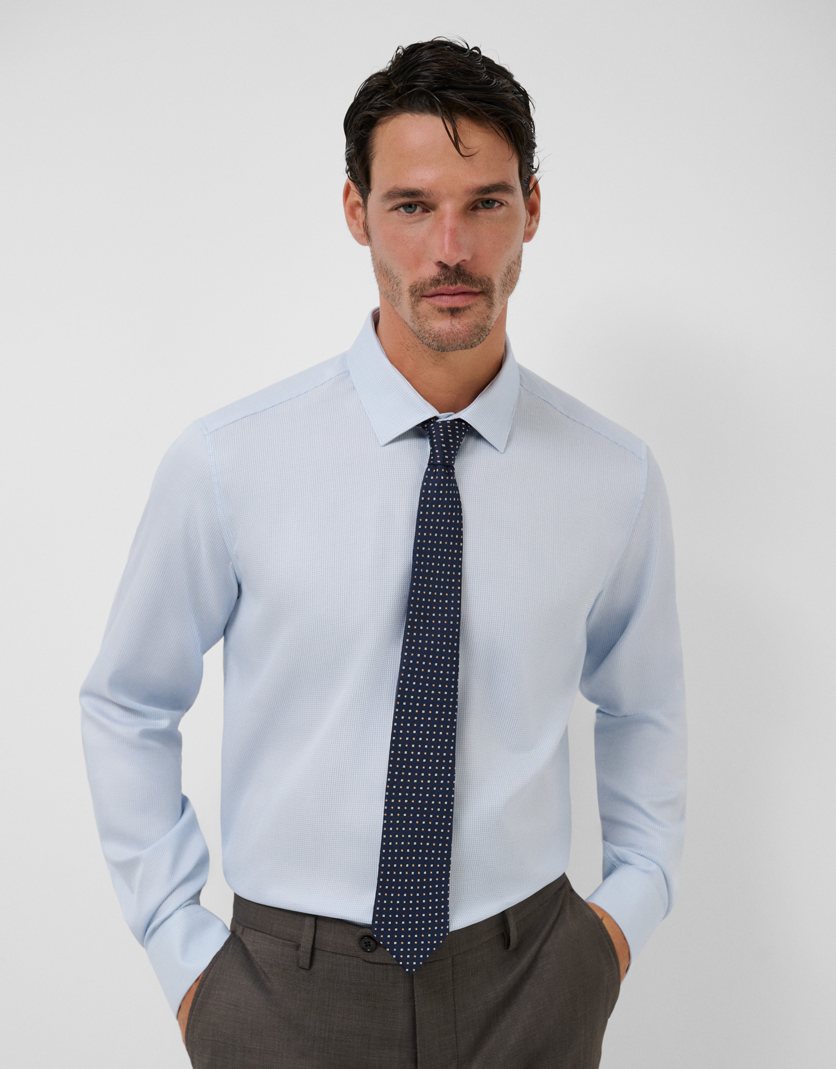 Light blue microfantasy dress shirt - Hombre | Roberto Verino