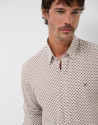 Regular fit sport shirt with brown geometric ... | Roberto Verino