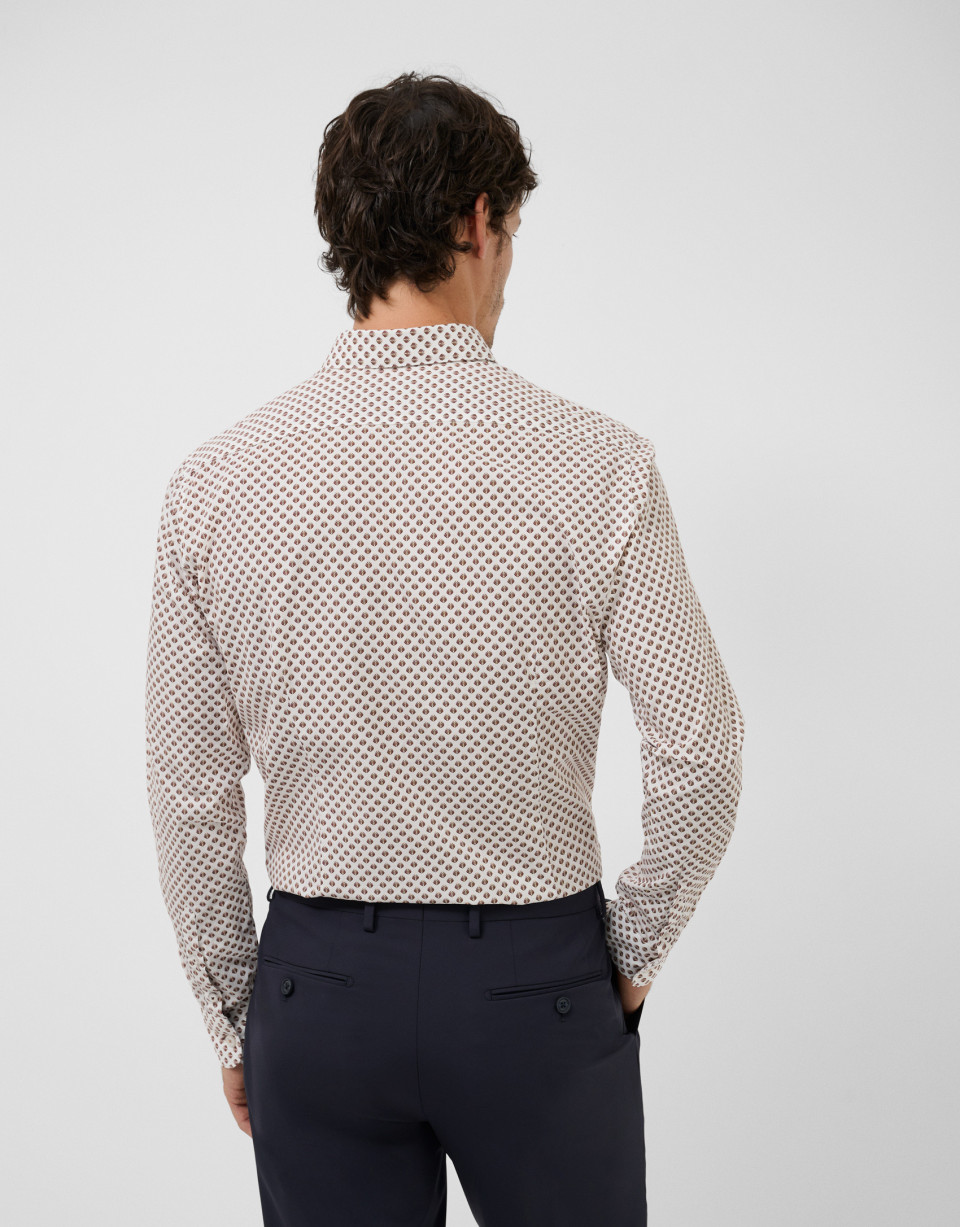 Regular fit sport shirt with brown geometric ... | Roberto Verino