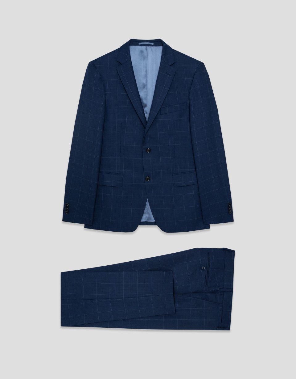 Half canvas slim fit blue check suit with ... | Roberto Verino