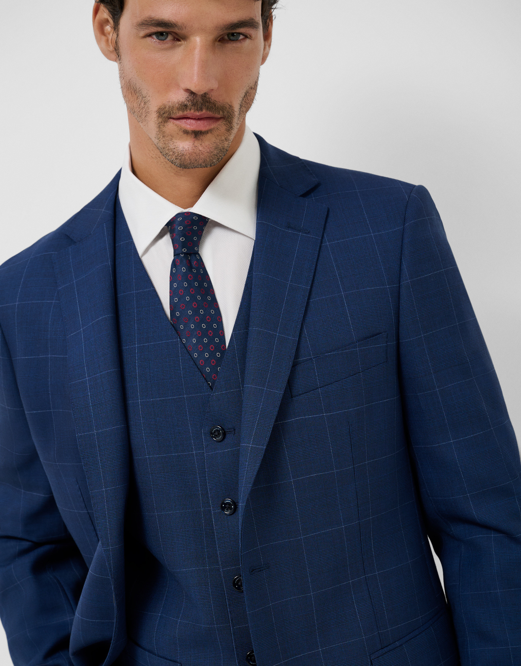 Half canvas slim fit blue check suit with ... | Roberto Verino