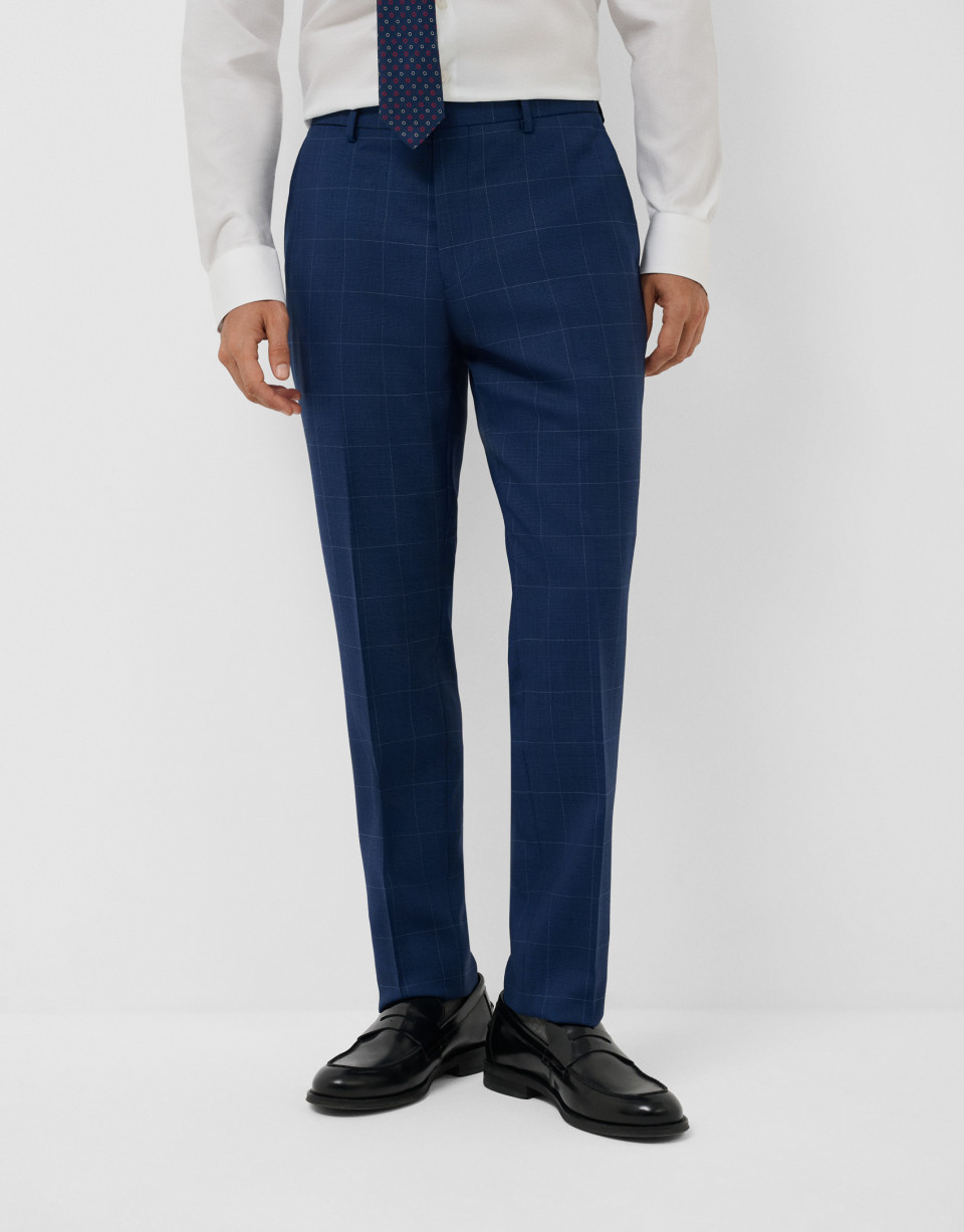 Half canvas slim fit blue check suit with ... | Roberto Verino