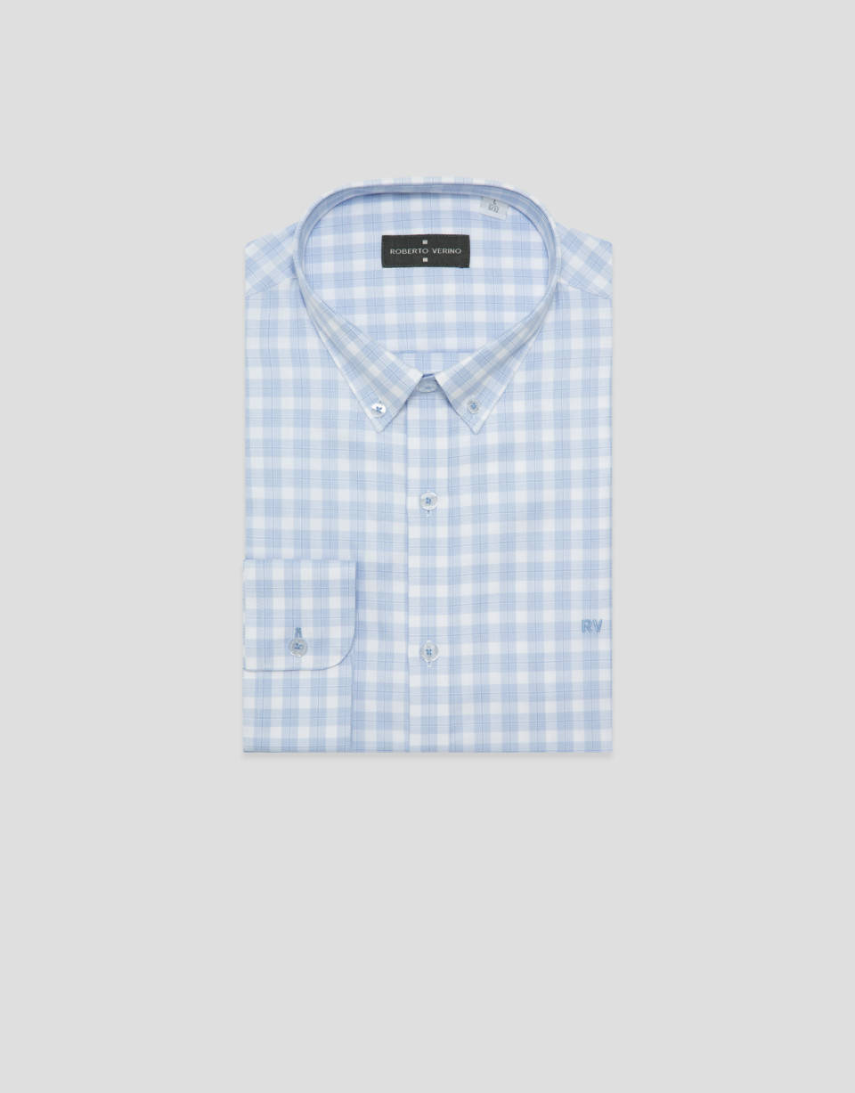 Regular light blue checkered sport shirt | Roberto Verino