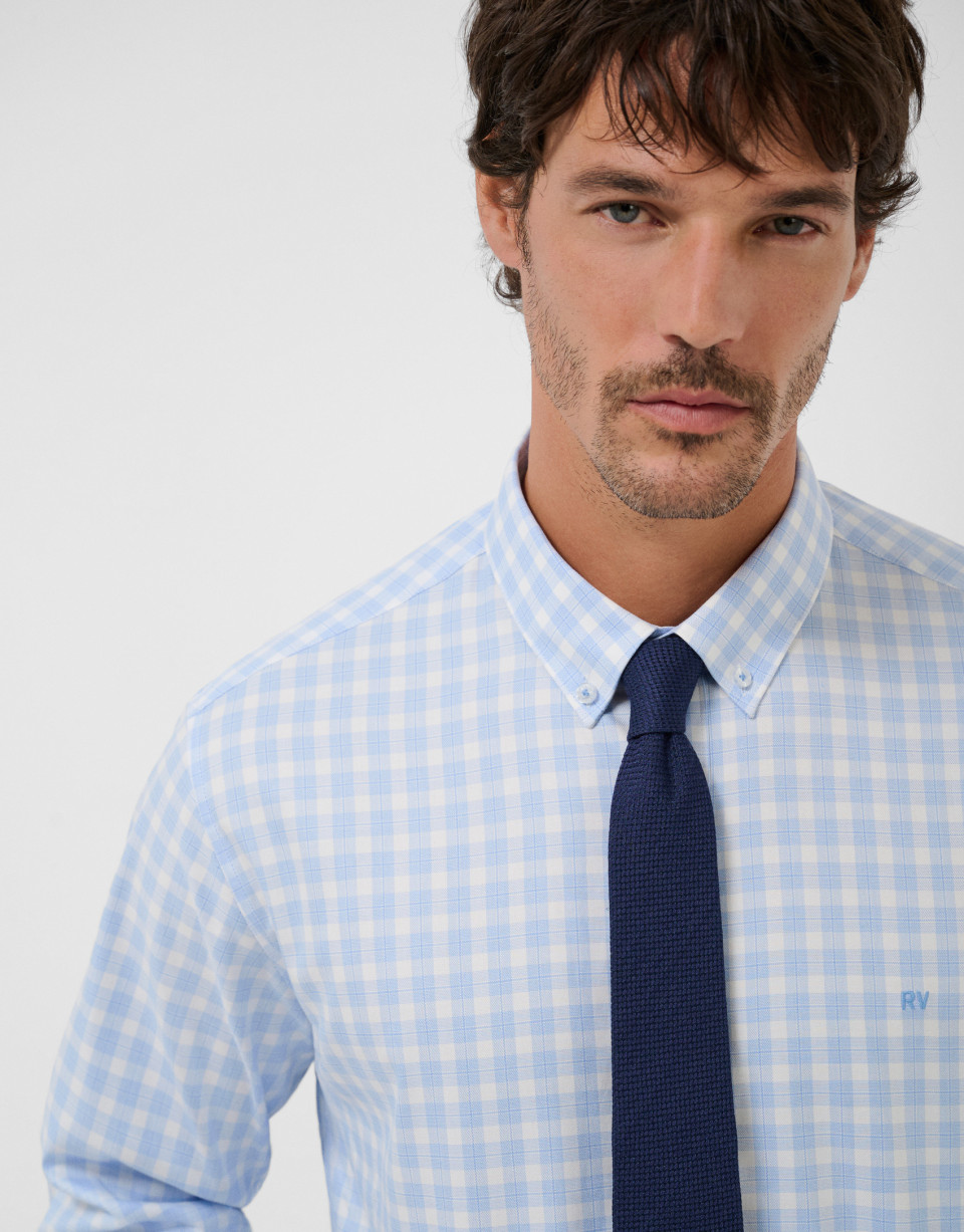 Regular light blue checkered sport shirt | Roberto Verino