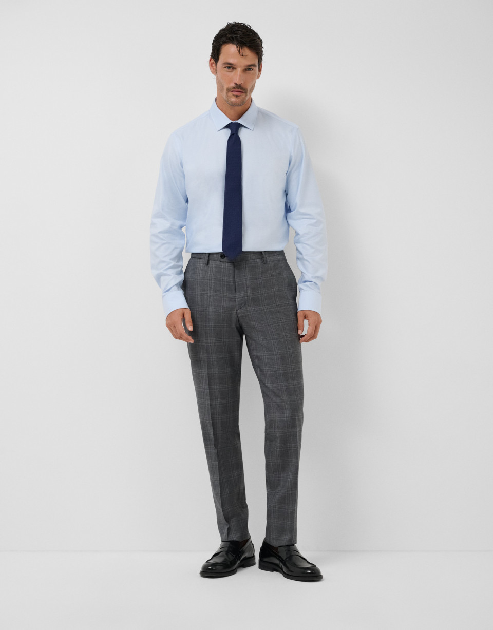 Light blue houndstooth microfantasy dress shirt | Roberto Verino