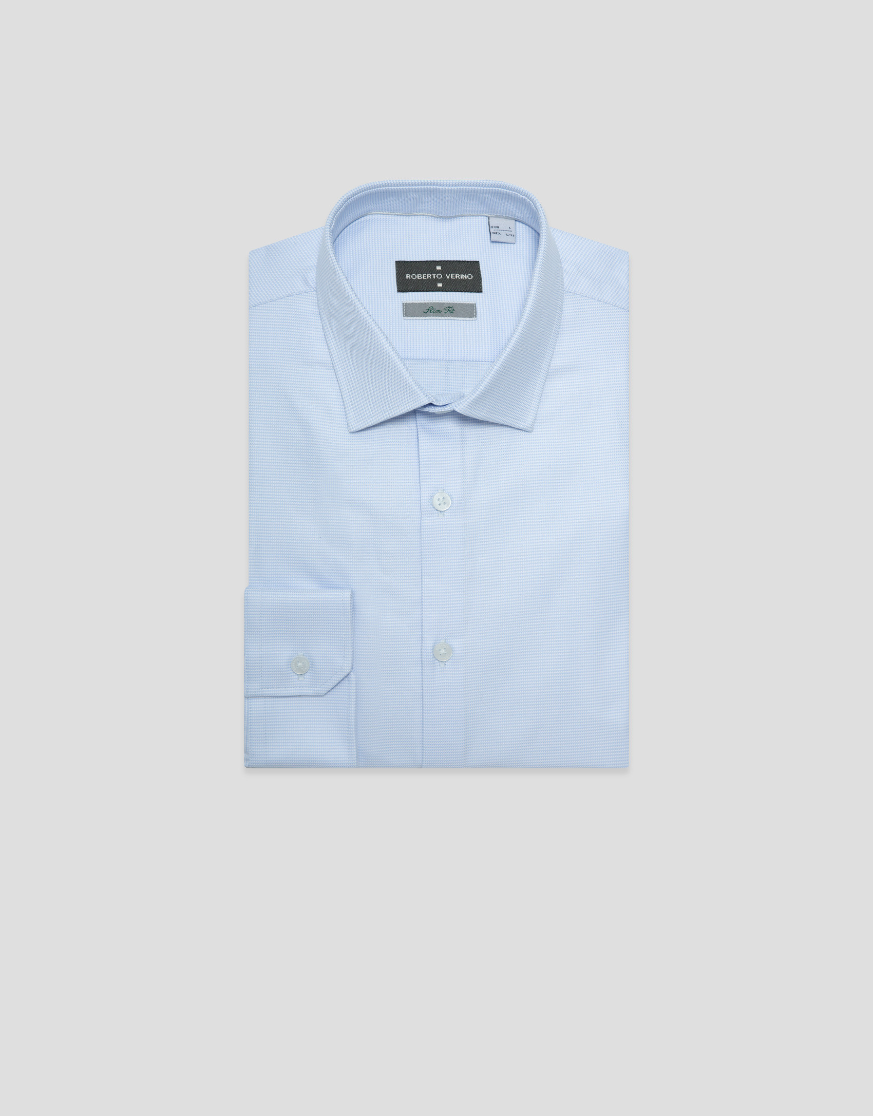 Light blue houndstooth microfantasy dress shirt | Roberto Verino