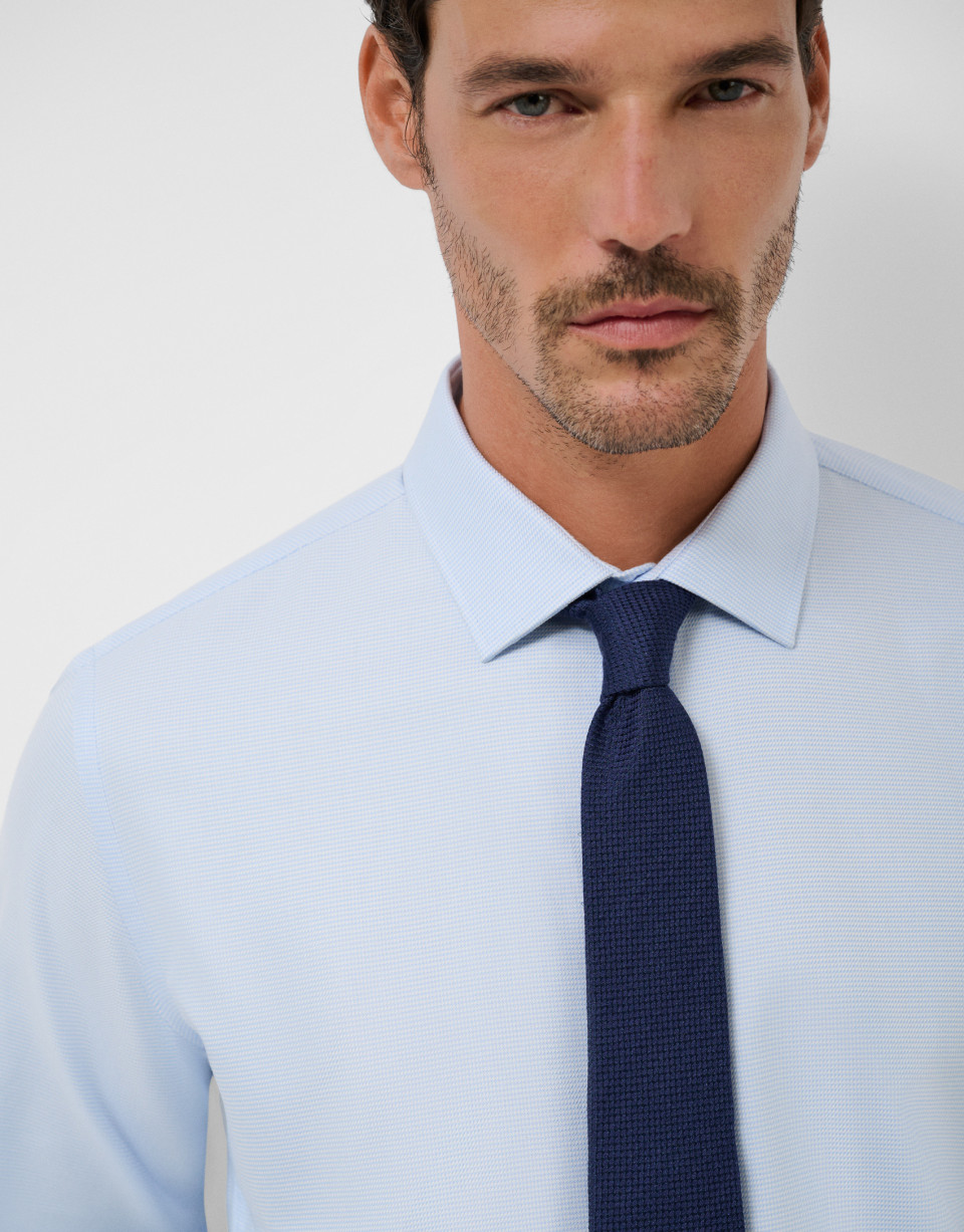 Light blue houndstooth microfantasy dress shirt | Roberto Verino