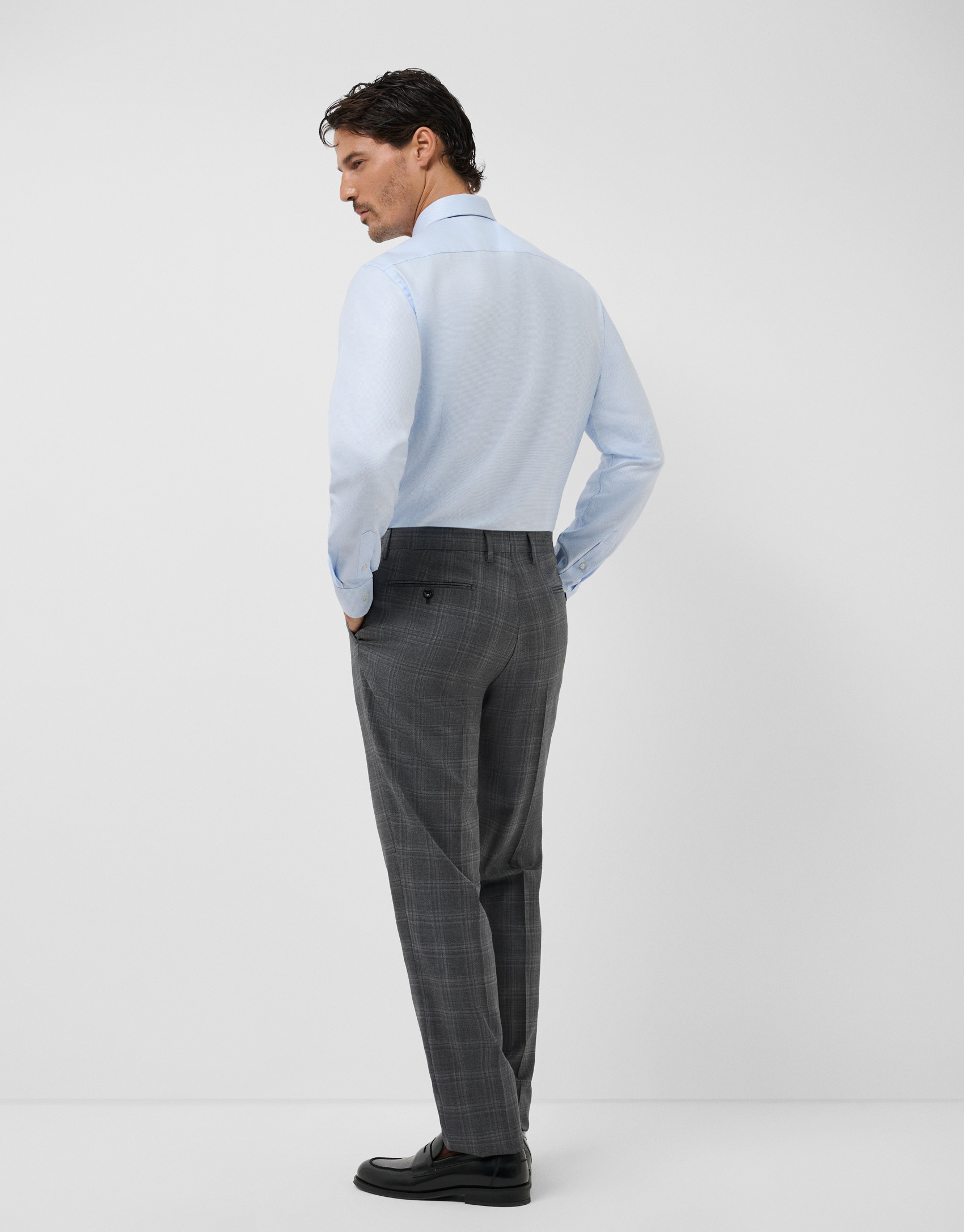 Light blue houndstooth microfantasy dress shirt | Roberto Verino