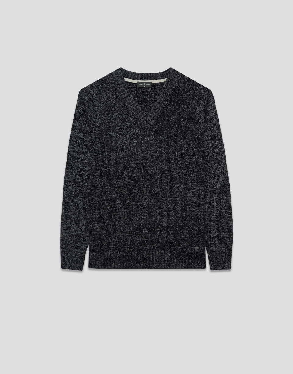 Gray melange V-neck sweater - Hombre - AW2026 | Roberto Verino