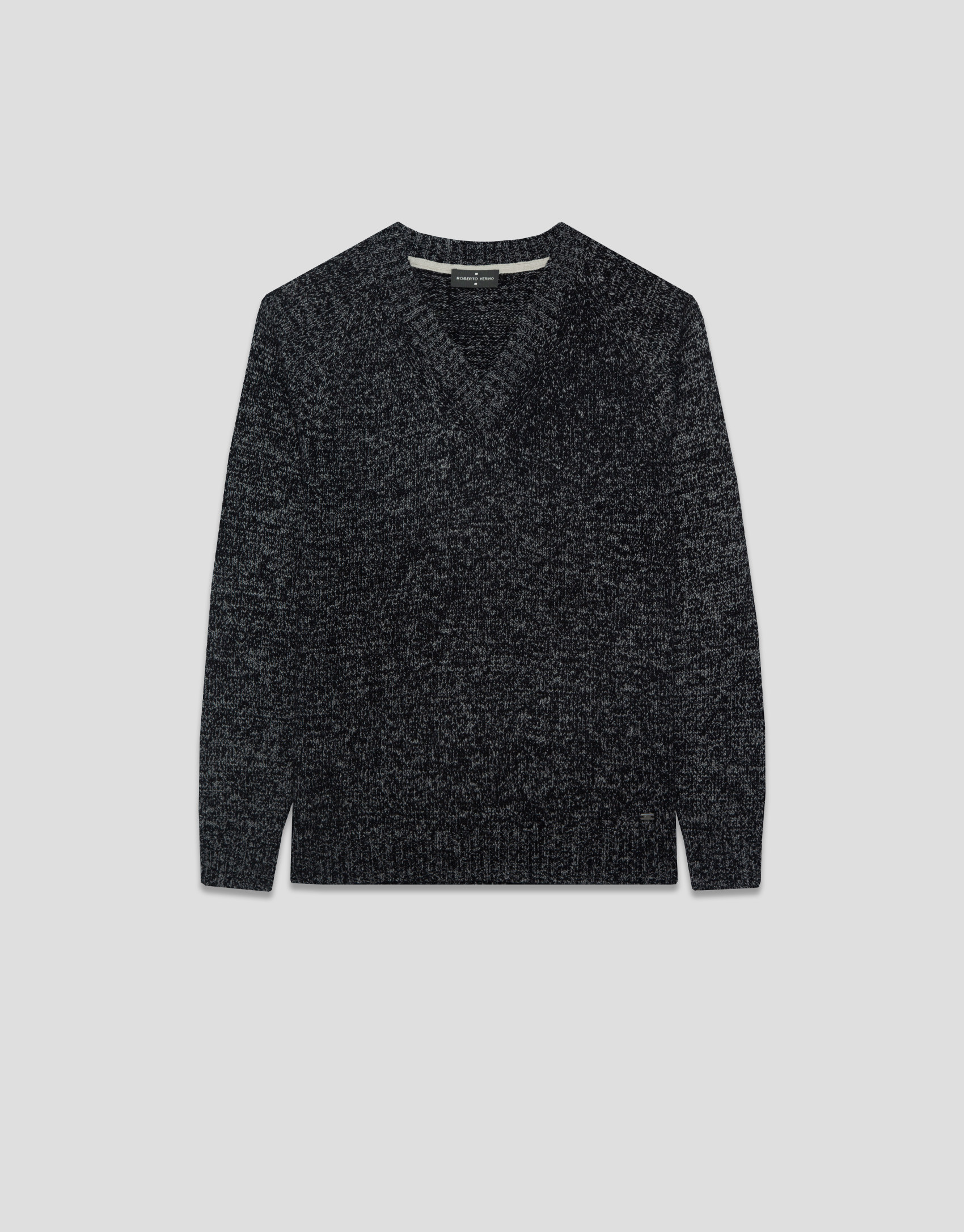 Gray melange V-neck sweater - Hombre - AW2026 | Roberto Verino