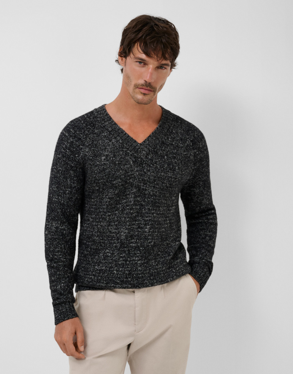 Jersey cuello pico gris melange - Hombre | Roberto Verino