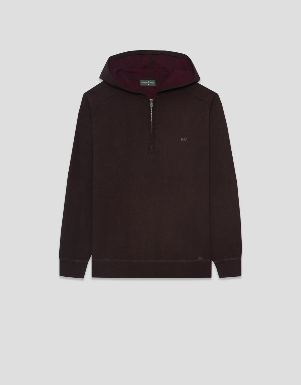 Brown wool hoodie and half-zip sweatshirt | Roberto Verino