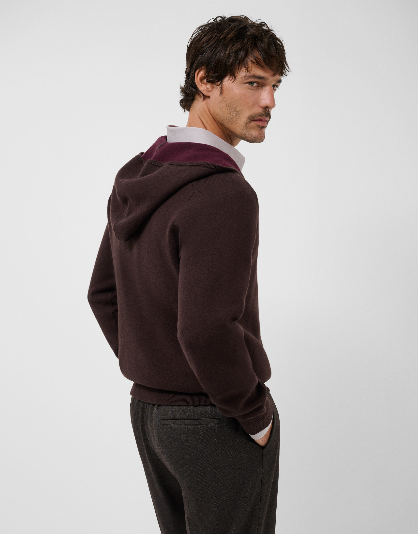 Brown wool hoodie and half-zip sweatshirt | Roberto Verino