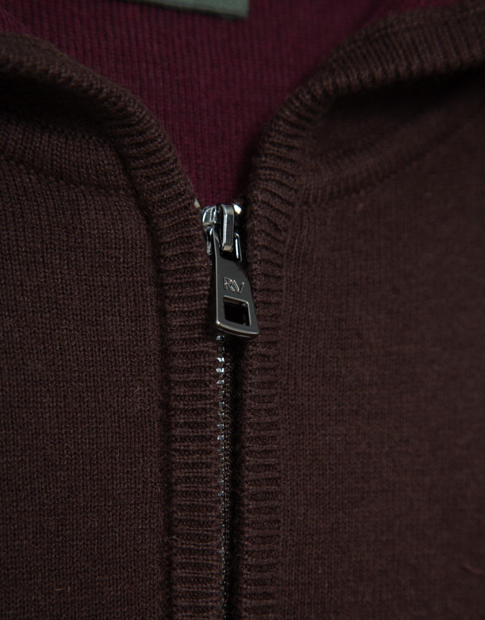 Sudadera lana capucha y media cremallera marrón | Roberto Verino