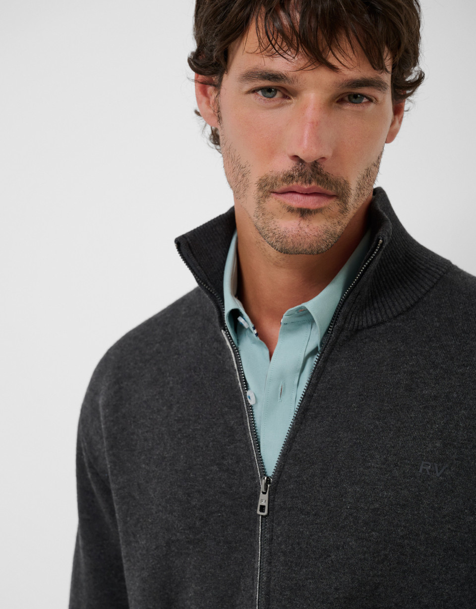 Charcoal gray smooth zipper jacket - Hombre | Roberto Verino