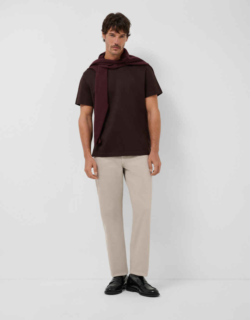 Brown jacquard t-shirt - Hombre - AW2026 | Roberto Verino