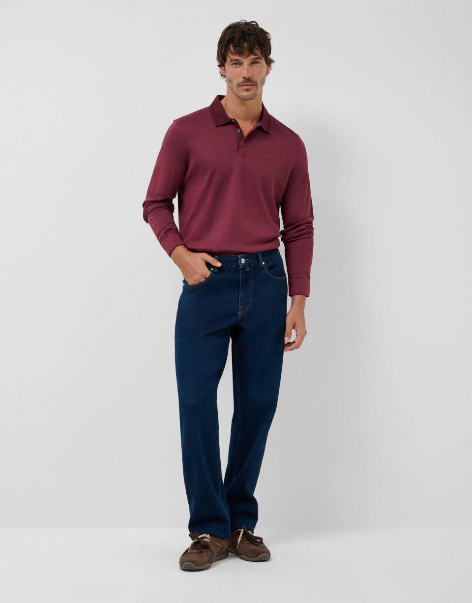 Cherry toned jacquard long sleeve polo shirt | Roberto Verino