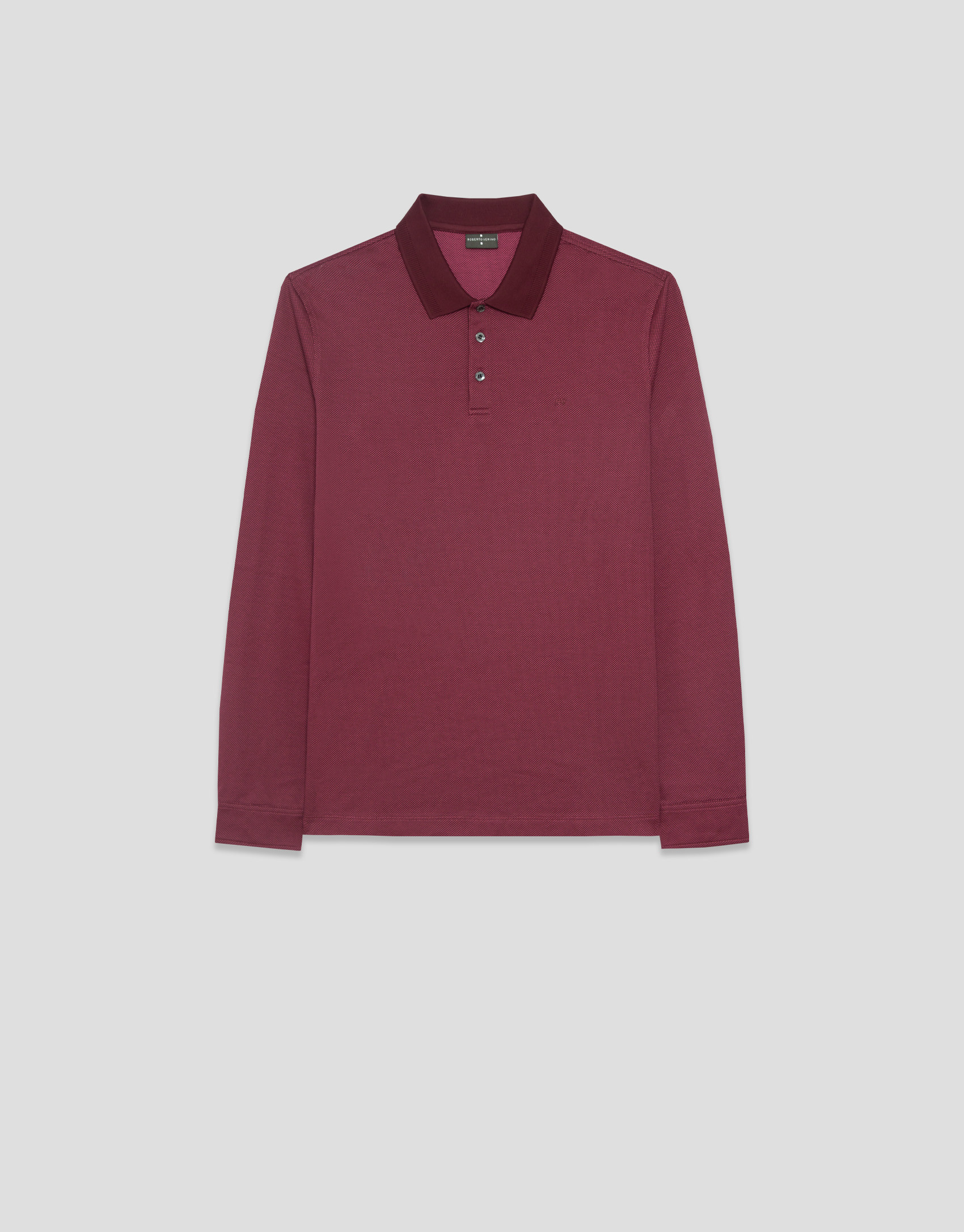Cherry toned jacquard long sleeve polo shirt | Roberto Verino