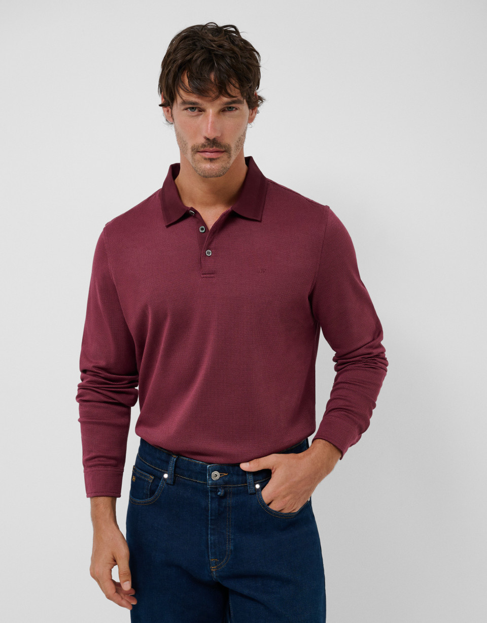 Polo manga larga jacquard tonos cereza - Hombre | Roberto Verino