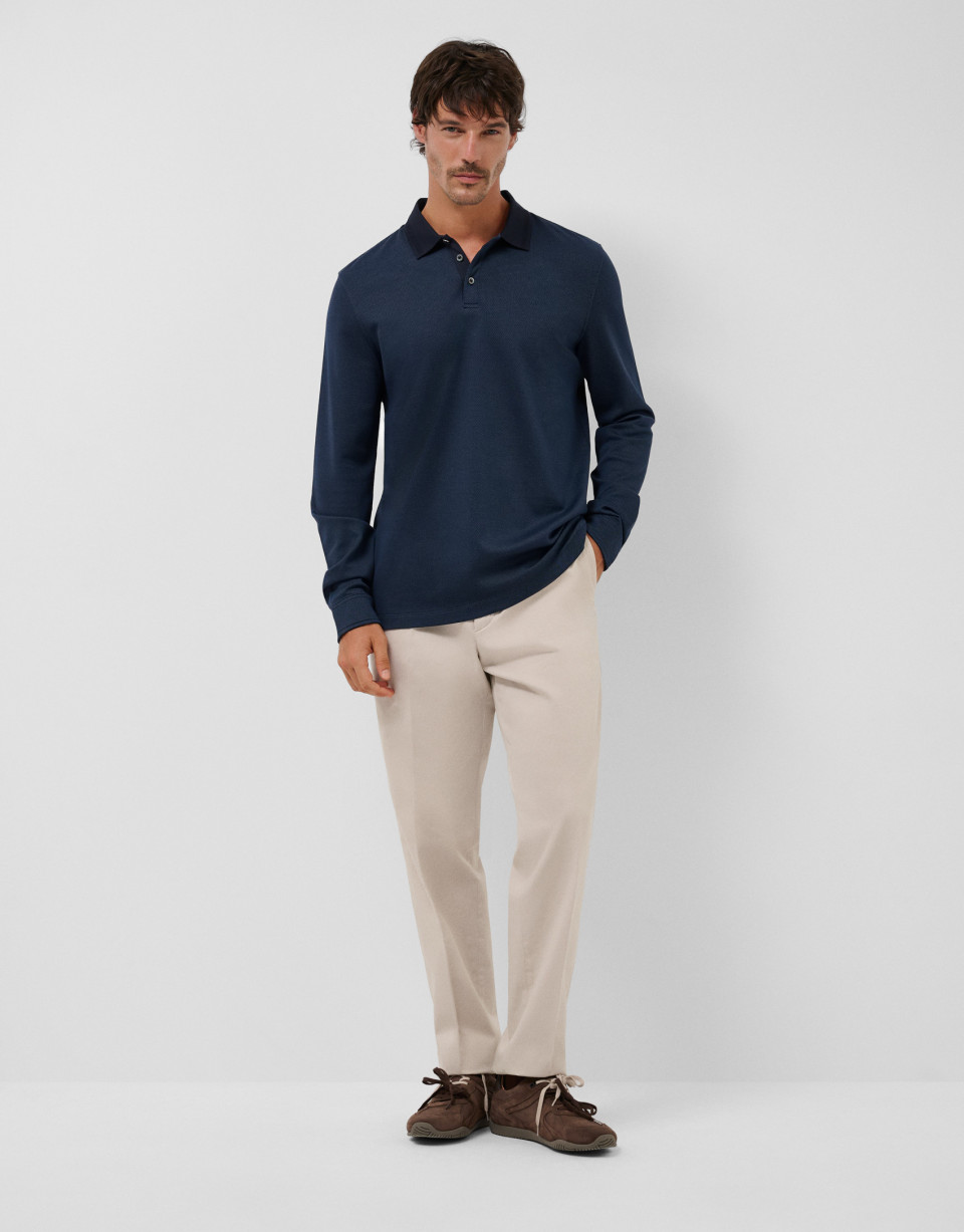 Polo manga larga jacquard tonos azules - Hombre | Roberto Verino