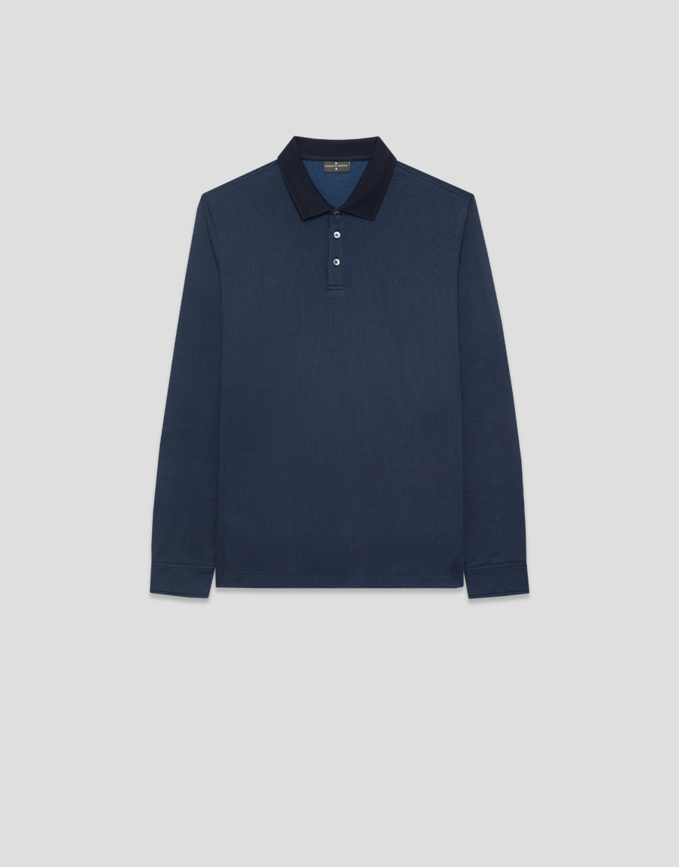 Polo manga larga jacquard tonos azules - Hombre | Roberto Verino
