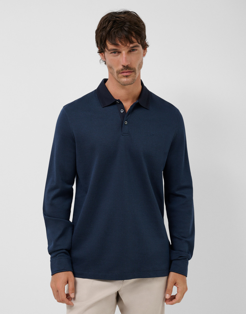 Polo manga larga jacquard tonos azules - Hombre | Roberto Verino