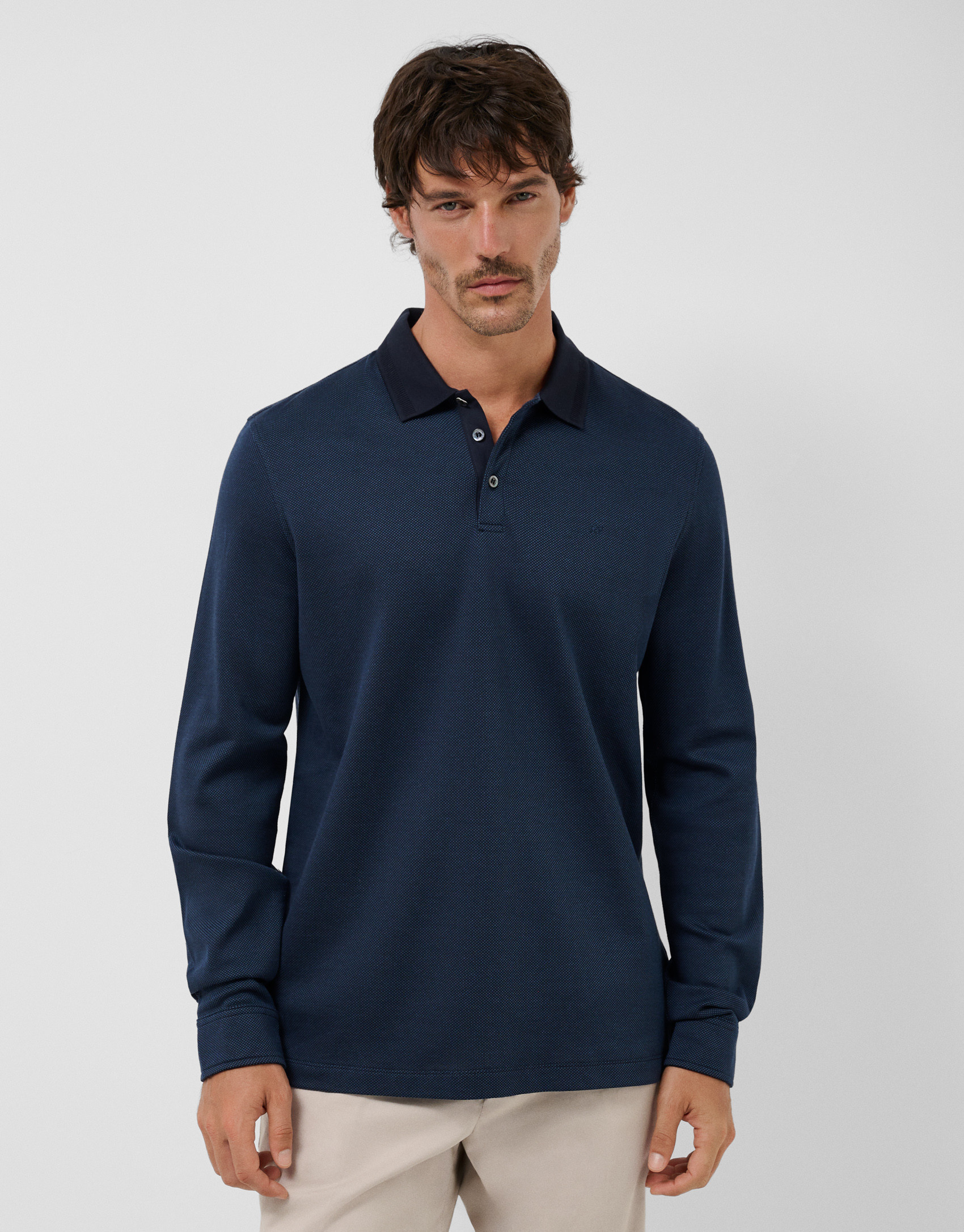 Polo manga larga jacquard tonos azules - Hombre | Roberto Verino